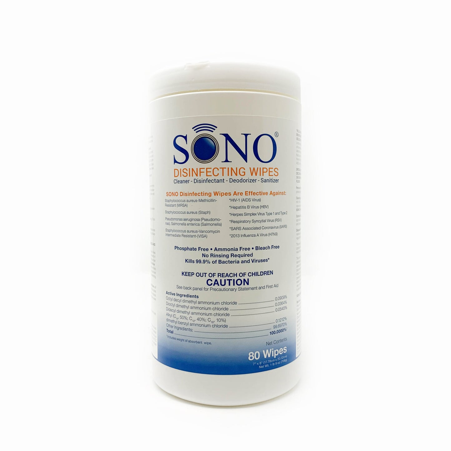 Top quality fabric with antibacterial formula, disinfects while cleaning up messes. Textured to pick up particles. Cloths quickly remove dirt, spots, and smudges while killing 99.9% of germs, bacteria, and viruses. Non-abrasive, non-damaging wipes keep equipment looking like new. Convenient packaging dispenses wipes like a tissue – just pull, wipe, and toss. Deodorizes and leaves the room smelling fresh. 7 x 8 inch. 80 Wipes per tub.