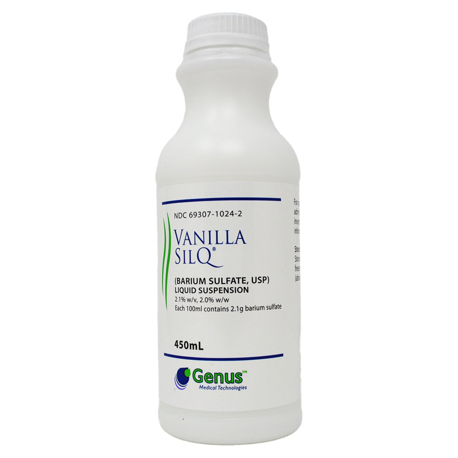 <p>SilQ genus vanilla is a barium sulfate for suspension 98% w/w for oral and rectal administration. Each 100 g contains 98 g barium sulfate. Barium sulfate, due to its high molecular density is opaque to x-rays and therefore, acts as a positive contrast agent for radiographic studies.</p>