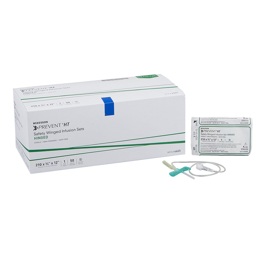 Features<li>McKesson Prevent® Safety Winged Infusion Sets.</li><li>IV Safety Winged Needle Sets have soft, flexible, interlocking wings that readily conform to the body's contour.</li><li>The needles are bonded to the wings at just under a 3-degree downward angle for less risk of vessel damage or occlusion of the lumen.</li><li>The coil-resistant tubing reduces recoil during use.</li>