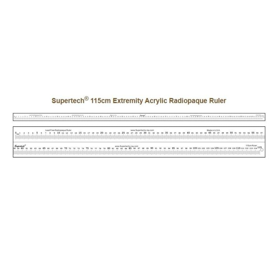 Features<li>The 115cm extremity radiopaque acrylic ruler is the ruler of choice for the orthopedic medicine doctors and technicians.</li><li>Supertech® radiopaque rulers are lead-free and are safe for skin contact.</li>
