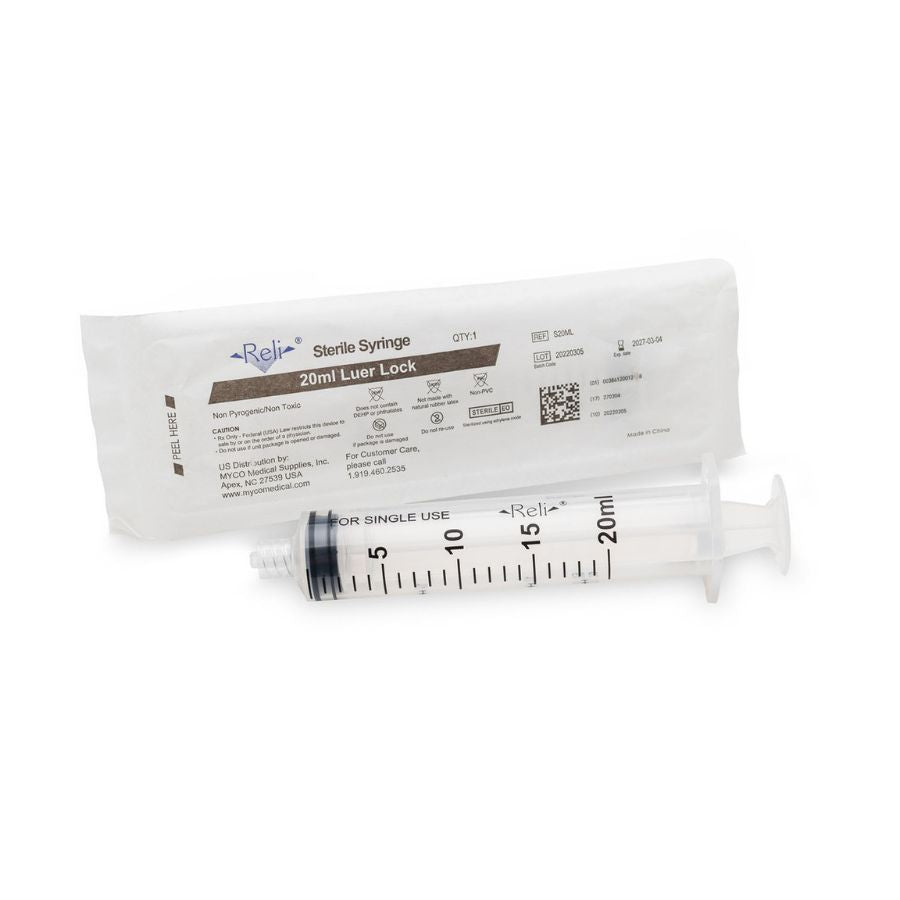 Features<li>Syringe Volume : 20ml.</li><li>Low dead space for syringes.</li><li>Luer lock connector for secure needle attachment.</li><li>Translucent barrel and well-defined markings for easy reading and accurate dosing.</li><li>Rubber piston with double-sealing ring for controlled aspiration and injection.</li><li>Safe plunger backstop to prevent accidental plunger withdrawal.</li><li>Not made with Natural Rubber Latex.</li>