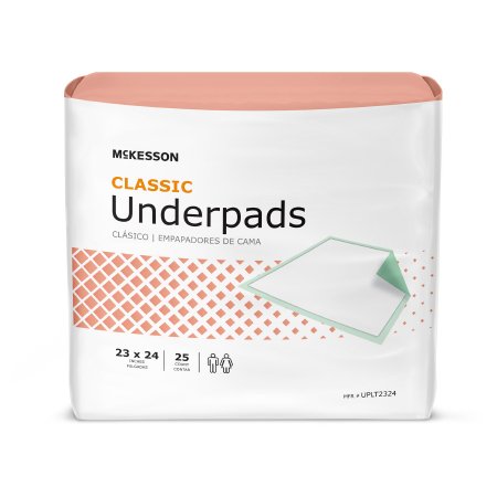 Classic Plus 23 X 24 Inch Unisex Underpads design locks wetness away for light absorbency up to 800 grams. Fluff / polymer core with superior mat configuration. Heat-sealed, non-woven edges are gentle on skin. Green back sheet. Great protection for general procedures and wound care. Soft, non-woven bonded top sheet promotes rapid fluid acquisition. Not Made with Natural Rubber Latex. Packaged: 25 Per Bag, 8 Bags Per Case.
