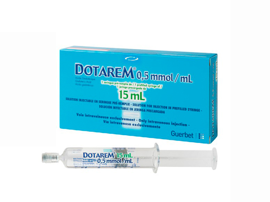 <p>10 x 15mL pre-filled syringes of Dotarem (gadoterate meglumine), a paramagnetic macrocyclic ionic contrast agent for intravenous use with magnetic resonance imaging (MRI).</p>