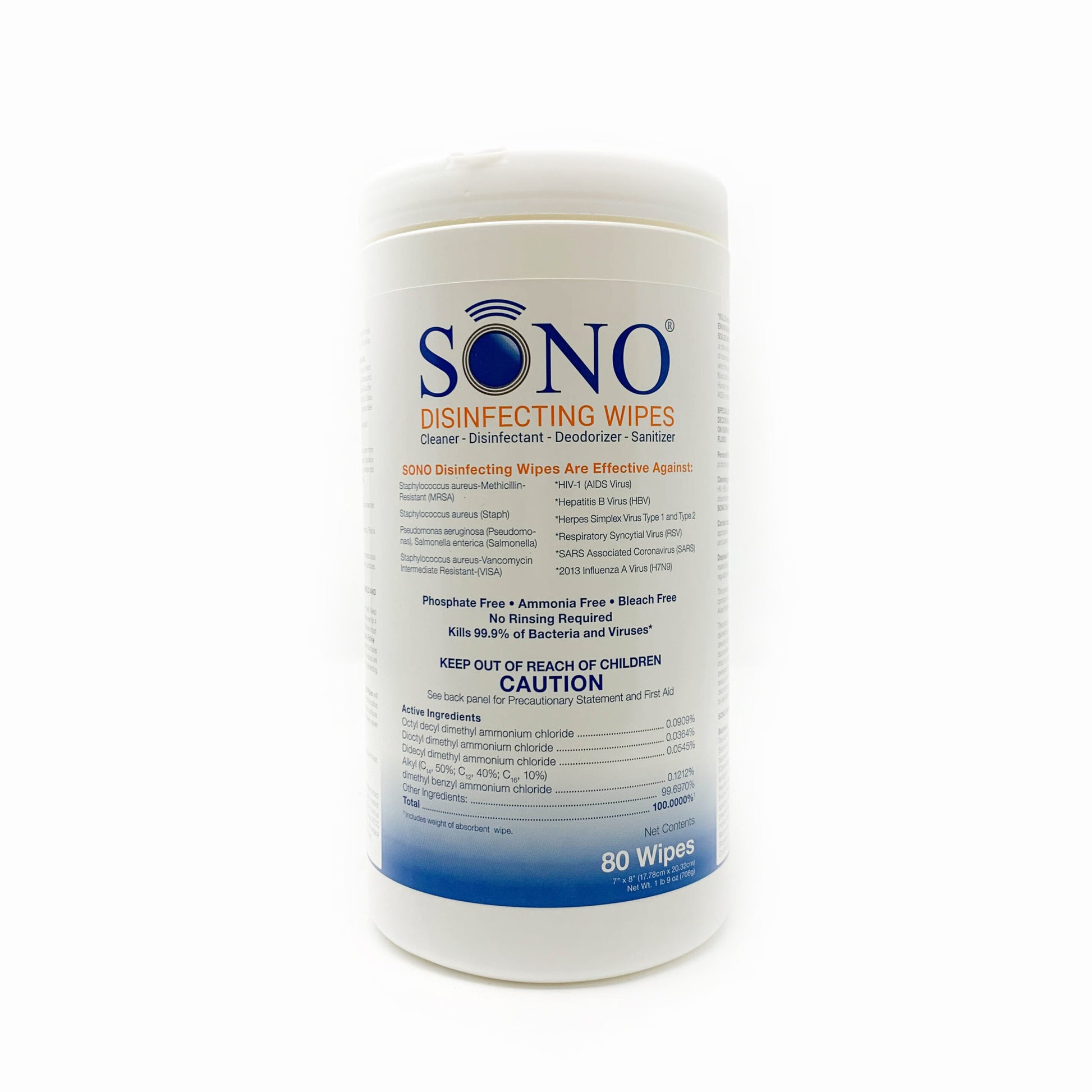Top quality fabric with antibacterial formula, disinfects while cleaning up messes. Textured to pick up particles. Cloths quickly remove dirt, spots, and smudges while killing 99.9% of germs, bacteria, and viruses. Non-abrasive, non-damaging wipes keep equipment looking like new. Convenient packaging dispenses wipes like a tissue – just pull, wipe, and toss. Deodorizes and leaves the room smelling fresh. 7 x 8 inch. 80 Wipes per tub.