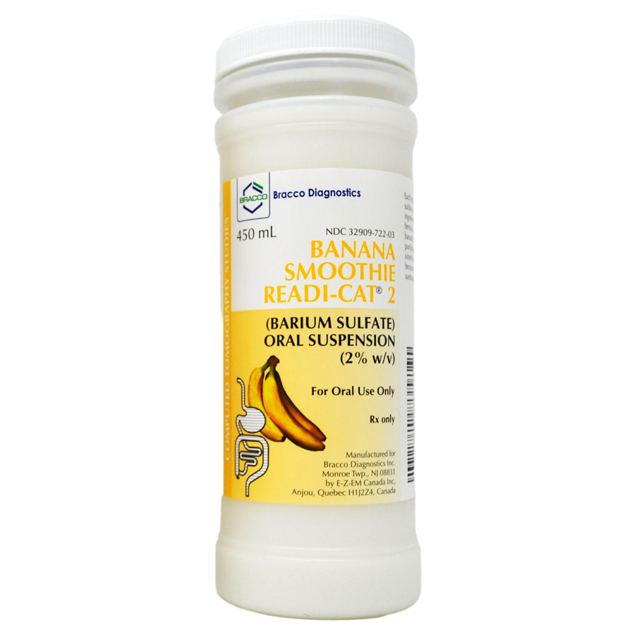<p>READI-CAT 2 Banana Smoothie products are ready-to-use oral contrast barium sulfate suspension smoothies indicated for use in computed tomography (CT) of the abdomen to delineate the gastrointestinal (GI) tract in adult and pediatric patients.</p>