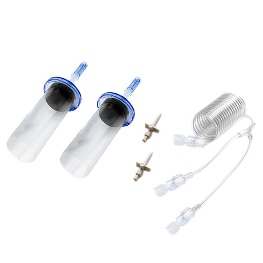 <p><span>Contents:</span></p><ul><li><span>2-200mL Syringes</span></li><li><span>1-60" Coiled Tubing</span></li><li><span>2-Large Spikes</span><br /><span></span></li><li><span>2-Check Valves</span></li></ul><p><strong>For use with Guerbet/Liebel-Flarsheim OptiVantage DH injector.&nbsp;</strong></p>