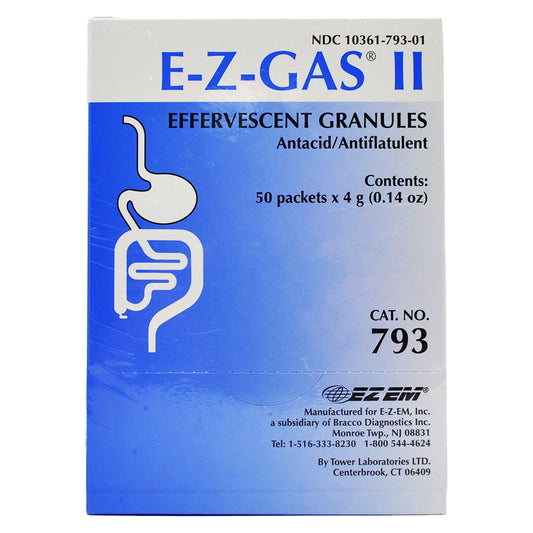 <p>E-Z Gas II Sodium Bicarbonate/ Citric Acid/ Simethicone 0.04 gram - 2.21 gram of 4 gram oral effervescent granules packet produces approximately 400 mL of CO2 for antacid/ antiflatulent use.</p>