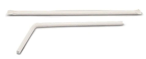<p>EZ EM flexible, white, plastic drinking straw.</p>