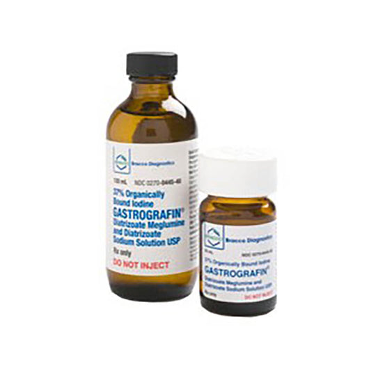 <p>12 x 120mL bottles of Gastrografin - Diatrizoate Meglumine / Diatrizoate Sodium 66% - is a palatable lemon-flavored, water-soluble iodinated radiopaque contrast medium for oral or rectal administration used for radiographic examination of segments of the gastrointestinal tract and as an adjunct to contrast enhancement in CT of the torso.</p>