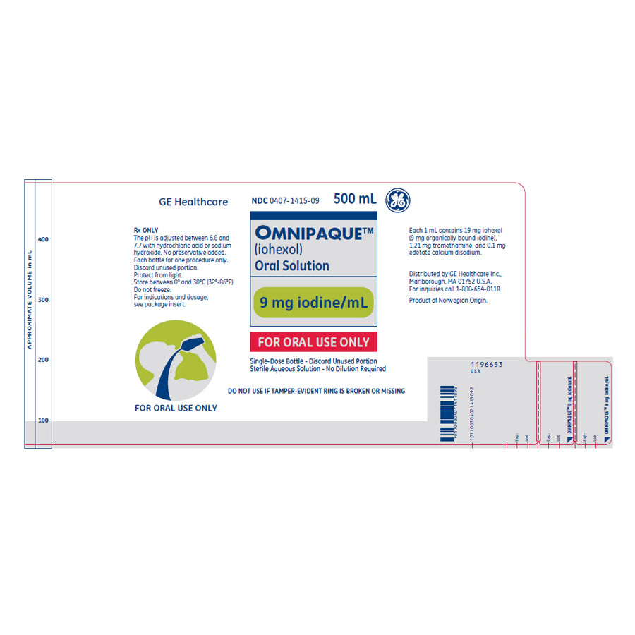 GE OMNIPAQUE 9MG 500ML 10/BX 407141509