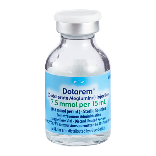 <p>10 x 15mL vials of Dotarem (gadoterate meglumine), a paramagnetic macrocyclic ionic contrast agent for intravenous use with magnetic resonance imaging (MRI).</p>