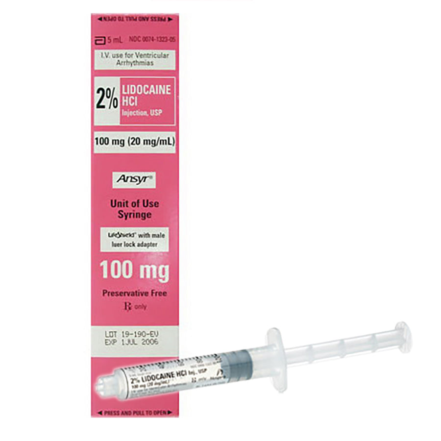 Features<li>Manufacturer: Pfizer.</li><li>Application: Antiarrhythmic Agent.</li><li>Container Type: Prefilled Syringe.</li><li>Dosage Form: Injection.</li><li>Generic Drug Name: Lidocaine HCl, Preservative Free.</li><li>NDC Numbe: 00409132305.</li><li>Strength: 2%, 20 mg / mL.</li><li>Type: Intravenous.</li><li>Volume: 5 mL.</li><li>Latex Free Indicator: Not Made with Natural Rubber Latex.</li>