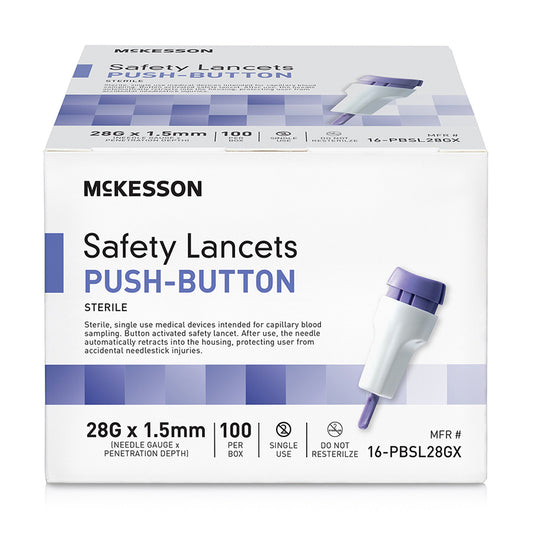MCK LANCET PUSH-BUTTON SFTY 28G NDL 100/B