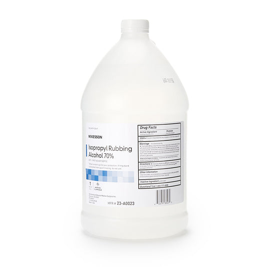<h6 id="features">Features</h6><ul class="product-features"><li>McKesson Isopropyl Rubbing Alcohol 70%</li><li>1 Gallon (3.8 L)</li><li>USP</li><li>First Aid Antiseptic</li><li>Not made with natural rubber latex.</li></ul>