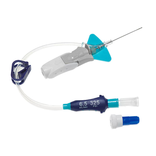 Features<li>All-in-one catheter and extension set built for your power injector's 325 psi setting.</li><li>Gravity Flow Rate 2690 mL/hr.</li><li>Max Flow Rate 6.5 mL/sec.</li><li>Significantly less force to the vein during power injection.</li><li>Helps protect clinicians from blood exposure during IV cannulation.</li>