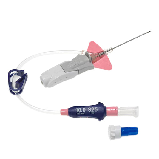Features<li>All-in-one catheter and extension set built for your power injector's 325 psi setting.</li><li>Gravity Flow Rate 2690 mL/hr.</li><li>Max Flow Rate 6.5 mL/sec.</li><li>Significantly less force to the vein during power injection.</li><li>Helps protect clinicians from blood exposure during IV cannulation.</li>