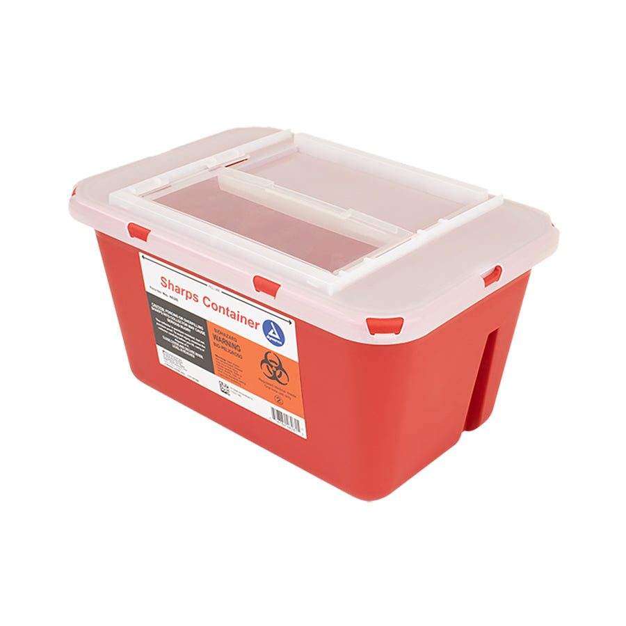 Features<li>Designed to safely dispose of used medical needles and sharps.</li><li>Crafted with puncture-resistant plastic for improved safety.</li><li>Transparent lid allows for visual monitoring of contents to avoid overfilling.</li><li>Wide openings allow for horizontal drop for maximum capacity to fill line.</li><li>Containers lock for safe final disposal.</li><li>Ideal for EMS, hospitals, nursing homes, clinics, and medical offices.</li>