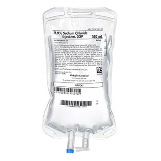 Features<li>Application: Replacement Preparation.</li><li>Container Type: Flexible Bag.</li><li>Dosage Form: IV Solution.</li><li>Generic Drug Name: Sodium Chloride.</li><li>Strength: 0.9%.</li><li>Type: Intravenous.</li><li>Volume: 500 mL.</li>
