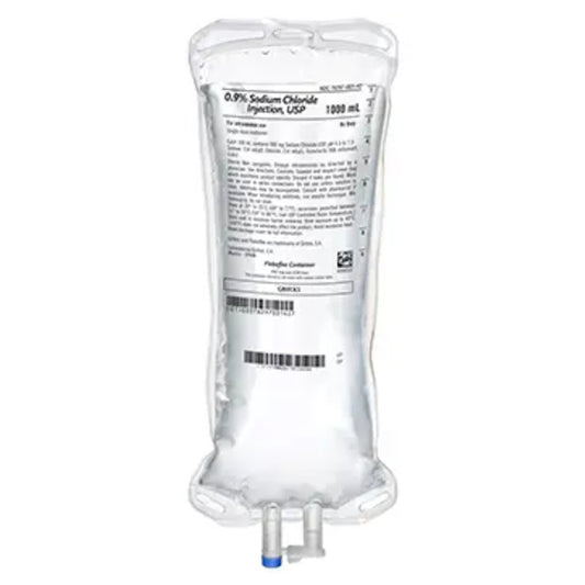Features<li>Application: Replacement Preparation.</li><li>Container Type: Flexible Bag.</li><li>Dosage Form: IV Solution.</li><li>Generic Drug Name: Sodium Chloride.</li><li>Strength: 0.9%.</li><li>Type: Intravenous.</li><li>Volume: 1,000 mL.</li>
