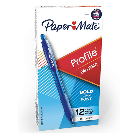 PAPER MATE PROFILE RETRACTABLE PENS 1.4MM 12/P