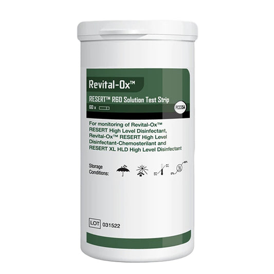 Features<li>Enables exclusive monitoring of Revital-Ox® RESERT® high level Disinfectant Solutions.</li><li>Demonstrates that the minimum recommended concentration (MRC) of hydrogen peroxide is present at time of use.</li><li>Facilitates correct interpretation of results.</li>