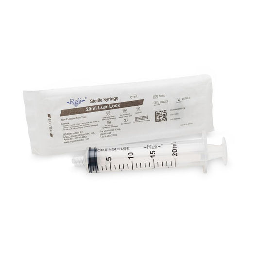 Features<li>Syringe Volume : 20ml.</li><li>Low dead space for syringes.</li><li>Luer lock connector for secure needle attachment.</li><li>Translucent barrel and well-defined markings for easy reading and accurate dosing.</li><li>Rubber piston with double-sealing ring for controlled aspiration and injection.</li><li>Safe plunger backstop to prevent accidental plunger withdrawal.</li><li>Not made with Natural Rubber Latex.</li>