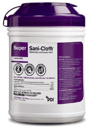 <p>Super Sani-Cloth germicidal wipe are effective viricidal, bactericidal, tuberculocidal, and act against 30 microorganisms in 2 minutes. Ideal for daily use in fast-paced environments that require short contact times against a broad coverage of microorganisms.</p>