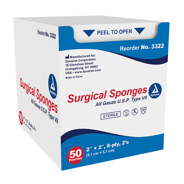 DYNAREX 3322 SPONGE GAUZE 2X2 STRLE 50/BX